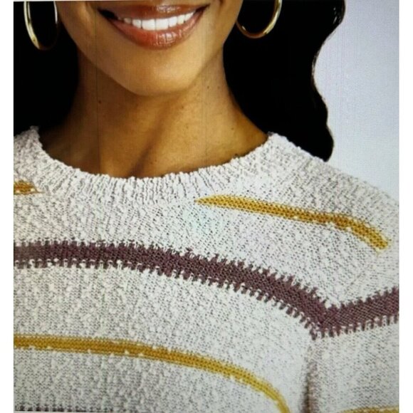 Mason & Belle Ellie Textured Striped Sweater Cream, Brown, Yellow Size XL - Picture 2 of 10